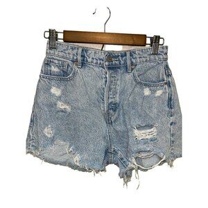 PACSUN Button Fly Icon Denim High Rise Distressed Jean Shorts Women's Size 25